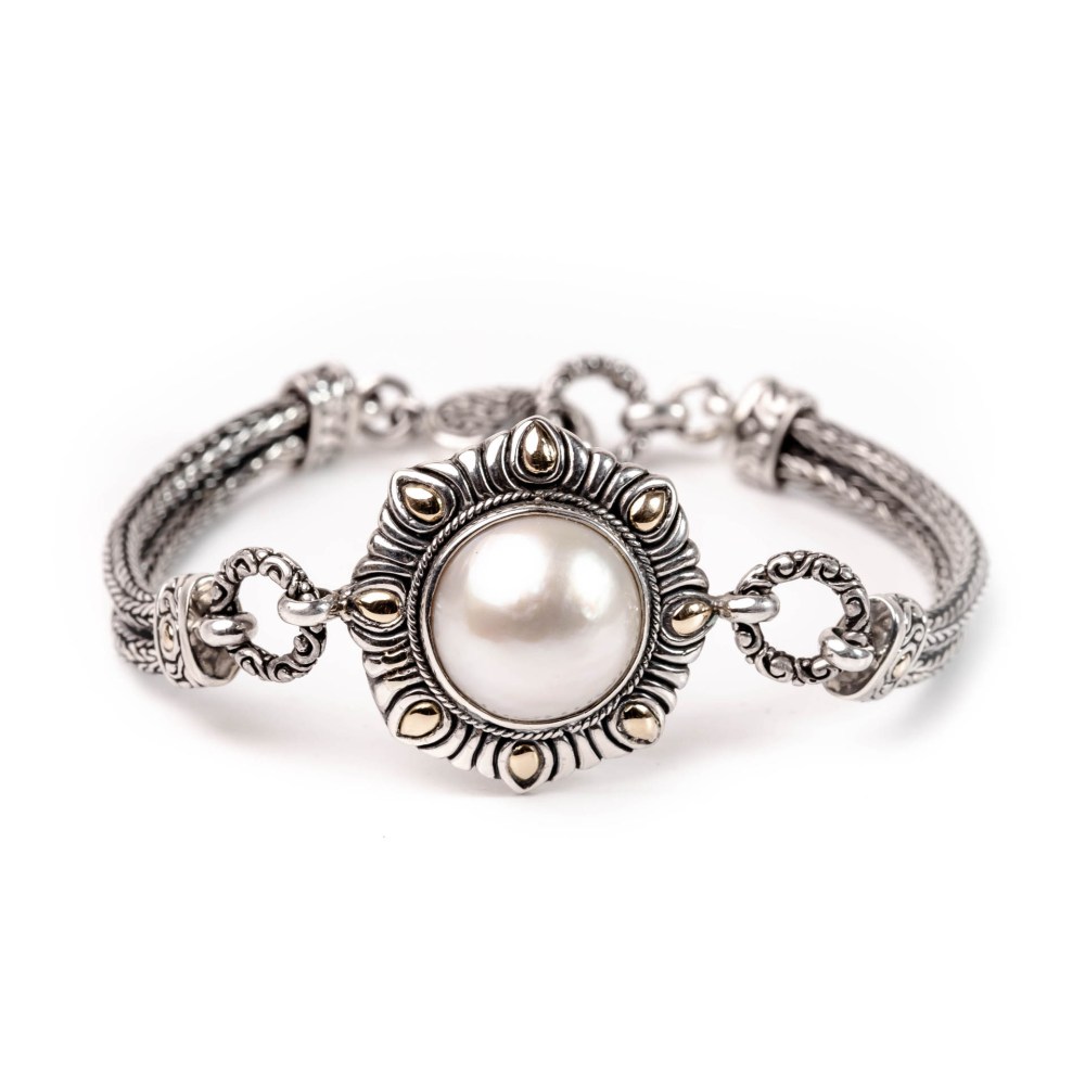 Bracelet White Mabe Two Tone Marble